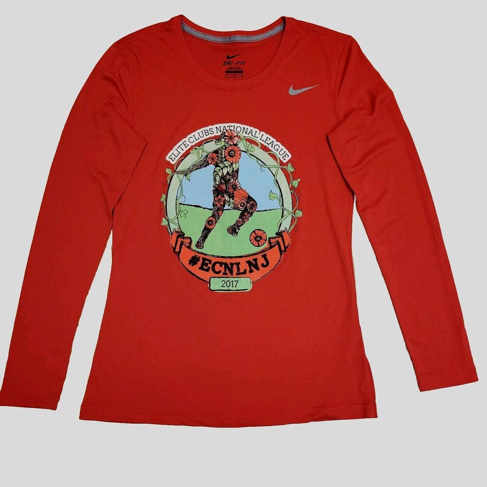 Nike Dri-Fit ECNL Soccer Long Sleeve Shirt Red Women Size S Athletic Top